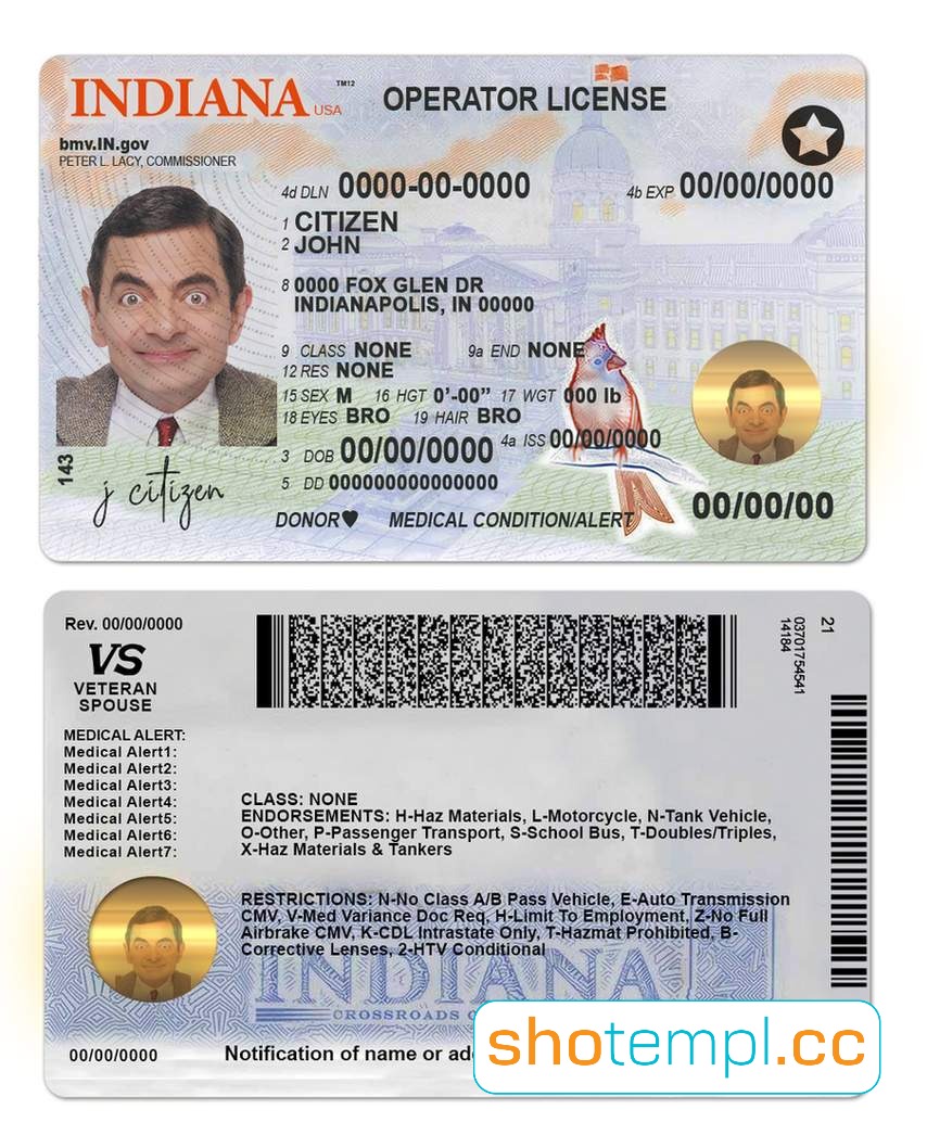 Indiana Driver License PSD Template V2